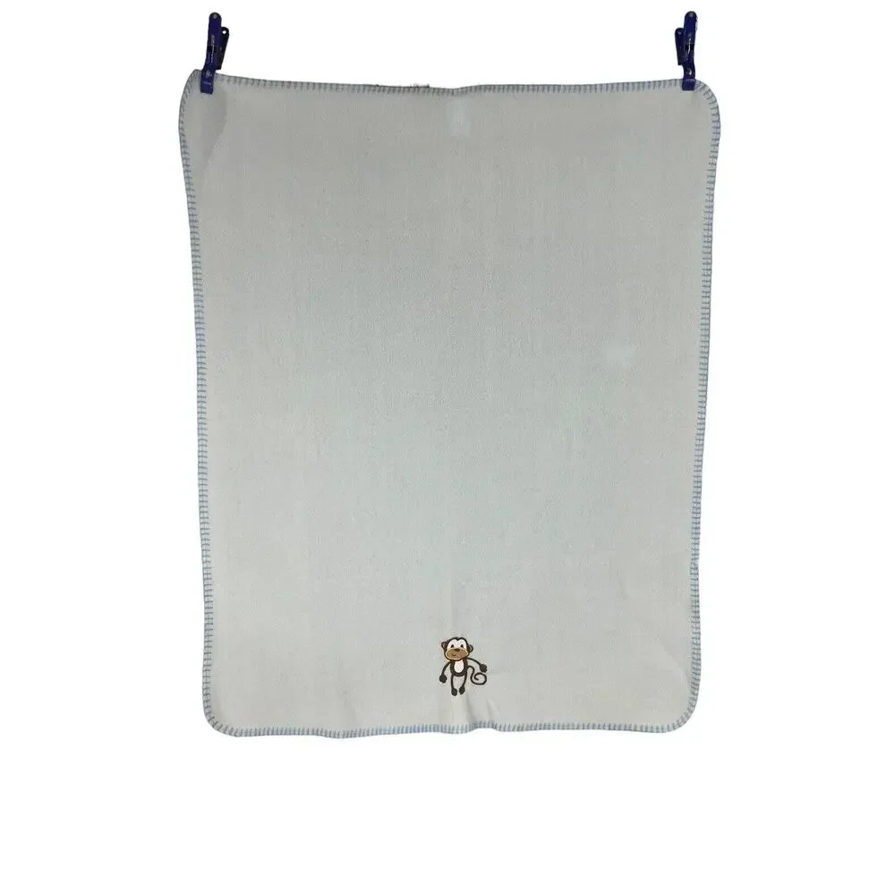 Garanimals Blue Fleece Monkey Baby Blanket Boy Edge Stitching